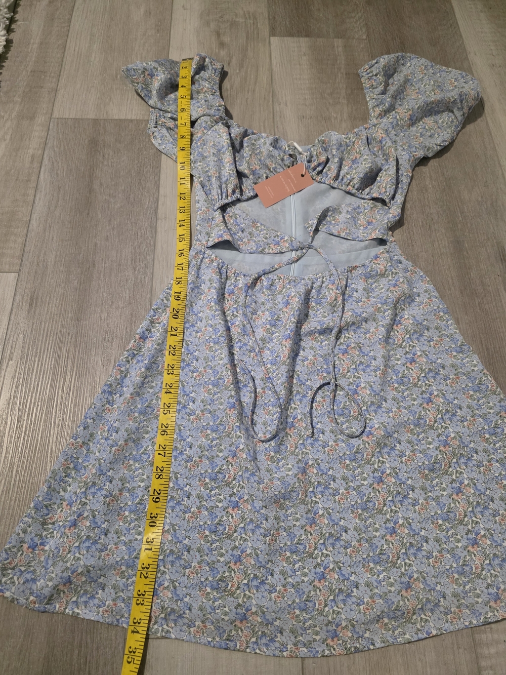 Smoky Park Blue Floral Cutout Mini Dress Puff Sleeve Cottagecore Size Small NWT - Picture 9 of 9
